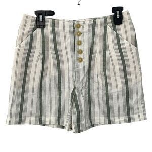 Anthropologie Beachgoer Linen Cotton Shorts in Green White‎ Stripes Size 2